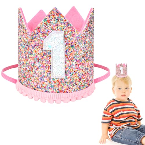 SAVOSWEET 1 Jahr Geburtstag Baby Krone, Geburtstag Krone Baby Geburtstagskrone Haarband Haarschmuck, Haarschmuck Stirnband Haarband Für Babys von SAVOSWEET