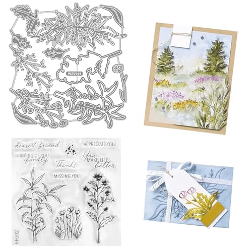 Transparentes Stempelsiegel aus Kohlenstoffstahl und Silikon, Wiederverwendbar Silikonstempel Pflanzenthema, Clear Stamp Einfach zu Verwenden, für DIY Scrapbooking, Kartenherstellung, Dekoration von SAVOSWEET