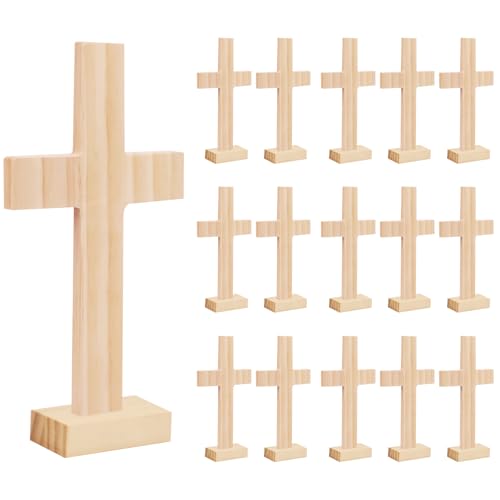 SAYAYA Osterkreuze aus Holz, unlackiert, stehend, Mittelstücke, Tischkreuz, Krippe, Tischkreuz für Kirche, Ostern, Sonntag, Schule, Erstkommunion, Taufe, 16 Stück von SAYAYA