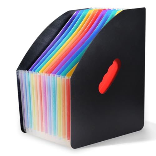 SAYEEC Regenbogen-Fächermappe stehend, A4, vertikal, Mini-Datei-Organizer, Zeitschriftenkorb, Schreibtisch, Aktenhalter mit Griff, Schülerpapier/Rechnungen/Büro/Arbeitszimmer (Schwarz mit Regenbogen) von SAYEEC