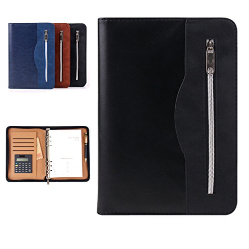 sayeec Ringbuch Folio mit Reißverschluss A5 Reißverschluss um PU Leder Loose Leaf Business Notebook Portfolio Executive Konferenzmappe Travel Portfolio mit Reißverschluss Organizer mit Taschenrechner von SAYEEC