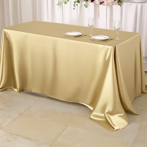 SAYUAN Goldene Satin-Tischdecke, rechteckig, helle Seide, glatter Stoff, Tischdekoration für rechteckige Tischpartys, Hochzeiten, Bankette, Partys, Events, 150 x 354 cm von SAYUAN