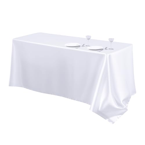 SAYUAN Weiße Satin-Tischdecke, rechteckig, helle Seide, glatter Stoff, Tischdekoration für rechteckige Tischpartys, Hochzeiten, Bankette, Partys, Events, 150 x 205 cm von SAYUAN