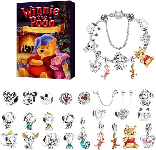 SAfweL Weihnachts-Adventskalender-Armbänder-Geschenkbox 2023, 24-Tage-Weihnachts-Countdown-Kalender, DIY-Schmuckherstellungsset, 22 Cartoon-Charm-Perlen + 2 Armbänder (Color : C) von SAfweL