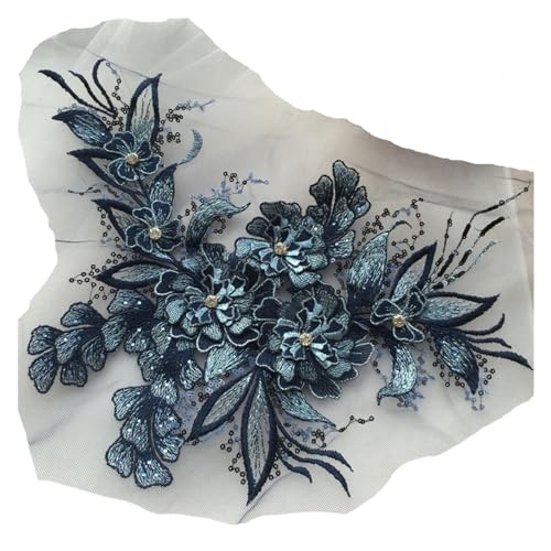 Nähen von Aufnähern, Blumen-Hochzeitskleid-Applikation, Spitzenstoff, Stickerei, Nähte for Kleid, DIY-Dekoration(Dark Blue) von SBJKLYRN