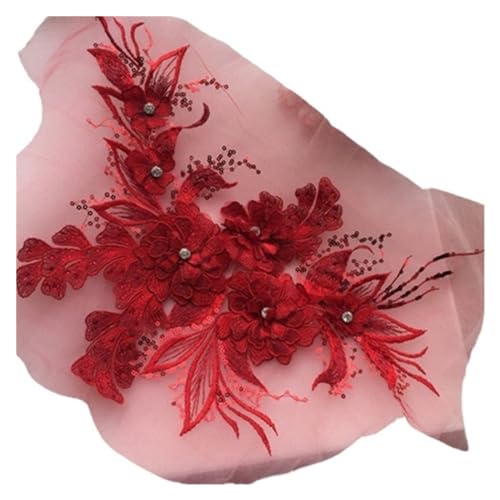 Nähen von Aufnähern, Blumen-Hochzeitskleid-Applikation, Spitzenstoff, Stickerei, Nähte for Kleid, DIY-Dekoration(Red) von SBJKLYRN