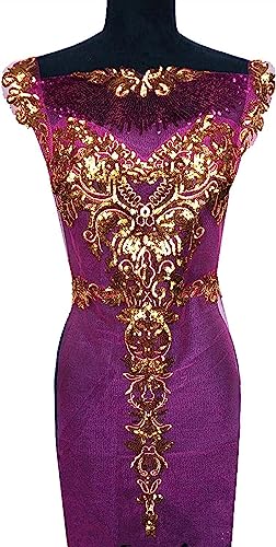 Nähen von Aufnähern, Pailletten-Spitzenstoff, Quaste, Netzstoff, edle bestickte Hochzeitskleid-Applikation for Kleid, Dekoration, DIY(Purple) von SBJKLYRN