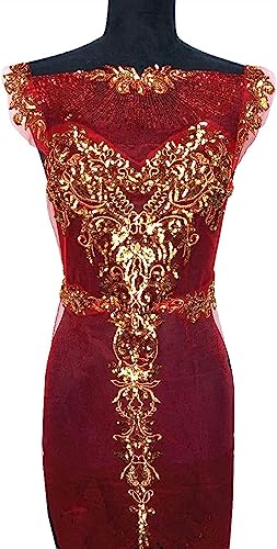 Nähen von Aufnähern, Pailletten-Spitzenstoff, Quaste, Netzstoff, edle bestickte Hochzeitskleid-Applikation for Kleid, Dekoration, DIY(Red) von SBJKLYRN