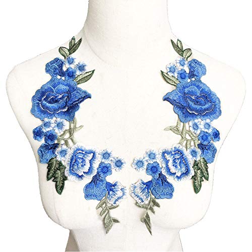 Nähen von Aufnähern, Stickerei Rose Blume Patch Abzeichen Nähen Stoffbesatz Motiv Hochzeitskleid Braut DIY Applikation Handwerk(Blu) von SBJKLYRN