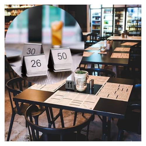 SBJKLYRN Tischnummer aus rostfreiem Stahl, S-Sets 1 bis 50/100 – Tischnummernschild, stapelbare Zahlenkarten – Tischnummernständer im Zeltstil for Restaurants, Bars, Cafés/1 bis 100(1 to 50) von SBJKLYRN