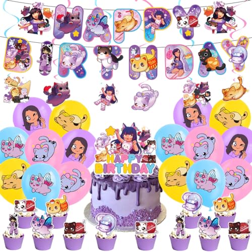 SBOACXC Aphmau Katze Geburtstag Party Deko Aphmau Kindergeburtstag Deko Aphmau Cat Luftballons Deko Aphmau Plushies Luftballons Geburtstag Memows Happy Birthday Banner, Kinder Cupcake Tops von SBOACXC