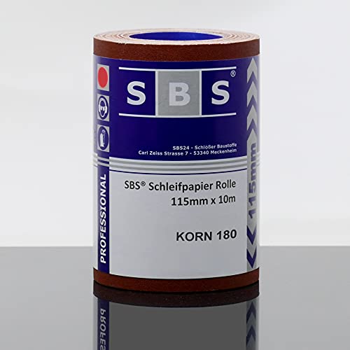 SBS® Schleifpapier Rolle | 115 mm x 10 m | Korn 180 | Aluminiumoxid Rolle von SBS