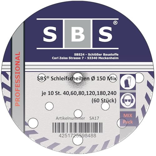 SBS® Schleifscheiben Ø 150mm | MixPack | 17 Loch | grey | 60 Stück von SBS