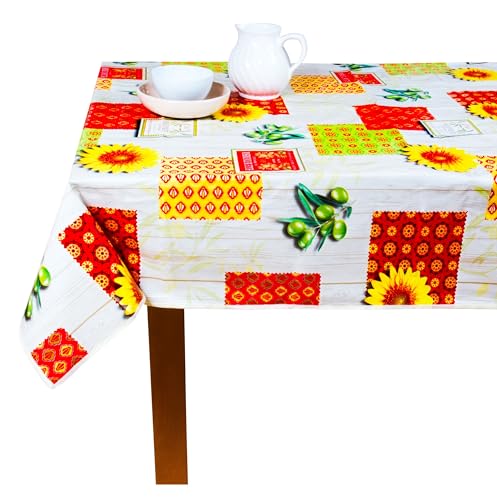 Wachstuch Tischdecke mit Kantenverstärkung - Wasserabweisend, Leicht zu Reinigen und Wetterfest - Oeko-TEX Zertifiziert - 140 x 220 cm - Sun Flower von SCA-Europe