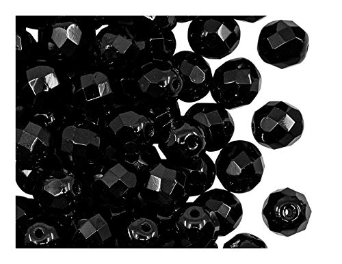 100 Stück Tschechische Facettierten Glasperlen Fire-Polished Rund 8 mm, Tiefschwarz von SCARA BEADS GET INSPIRED