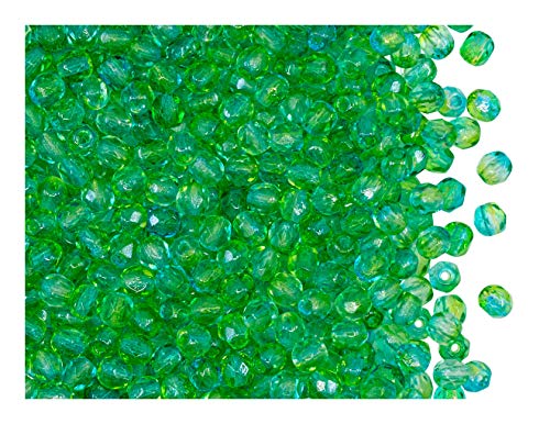 100 pcs Fire Polished facettierte Glasperlen rund 3 mm, Kristall Grün Aqua Blau Zweiton-Luster, Tschechisches Glas von SCARA BEADS GET INSPIRED