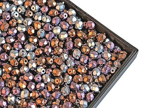 100 pcs Fire Polished facettierte Glasperlen rund 4 mm, Jet, Mix Heavy Metal, Tschechisches Glas (Fire Polished Beads) von SCARA BEADS GET INSPIRED