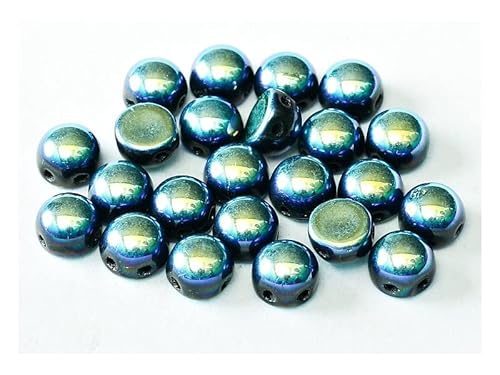 100 pcs Gepresste Perlen Cabochon 6mm, 2-Loch, Schwarz Voll AB, Tschechisches Glas (Cabochon) von SCARA BEADS GET INSPIRED