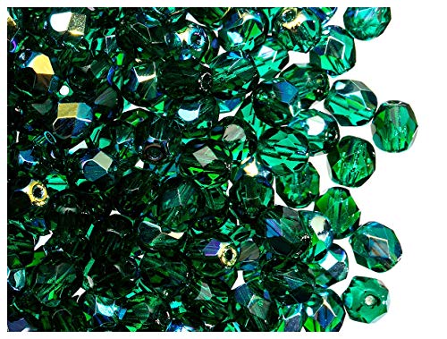 150 Stück Tschechische Facettierten Glasperlen Fire-Polished Rund 6 mm, Emerald AB von SCARA BEADS GET INSPIRED