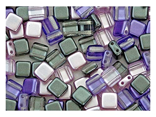 150 pcs Gepresste Glasperlen Tile 6x6x2,9 mm, 2-Loch, Mischen Violett Flieder Grau, Tschechisches Glas (Tile Beads) von SCARA BEADS GET INSPIRED