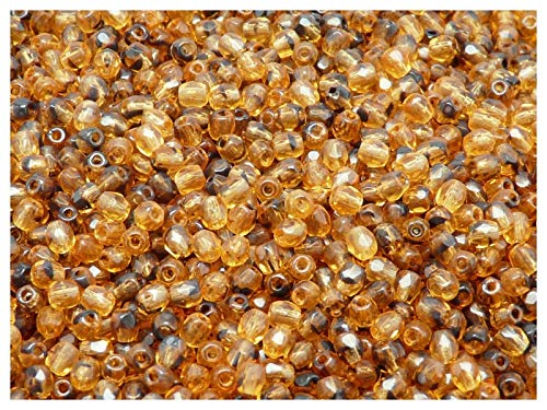 600 Stück Tschechische Facettierten Glasperlen Fire-Polished Beads Rund 3 mm, Transparent Light Brown-Black von SCARA BEADS GET INSPIRED