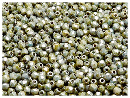 600 Stück Tschechische Facettierten Glasperlen Fire-Polished Rund 3 mm, Chalk Gray Glaze von SCARA BEADS GET INSPIRED