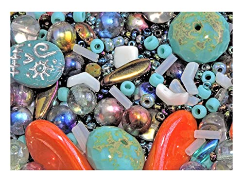 65 g Glasperlen-Mix, Türkis mit einem Hauch, Tschechisches Glas (Mix of Czech Glass Beads for Jewelry Making, Beads & Bead assortments. Pressed Beads, Matubo, Rocailles et al. Mixed Shapes and Size) von SCARA BEADS GET INSPIRED