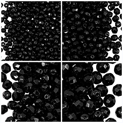 Glasperlen Rund 3mm, 4mm, 6mm, 8mm, Jet Black. Set 1CFP 002 ScaraBeads von Glasperlen Fire-Polished