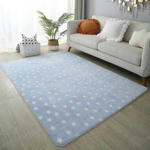 Leucht Teppich Einhorn Leuchtender Wohnzimmer Teppiche Rosa Sterne Kinder Schlafzimmer Nachttisch Teppich Baby Spiel Krabbelmatte Kindergarten Kinder Zimmer Deko Kids Carpet (Blau,50x80 cm) von SCAUA