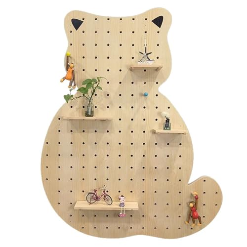 Lochwand, Pegboard, Lochplatte, Peg Board, Lochplatte Holz, Katzenförmiger Holz-Stecktafel, Stecktafel-Panel-Sets, for Zuhause, Zoohandlung(Natural) von SCBTGKLN