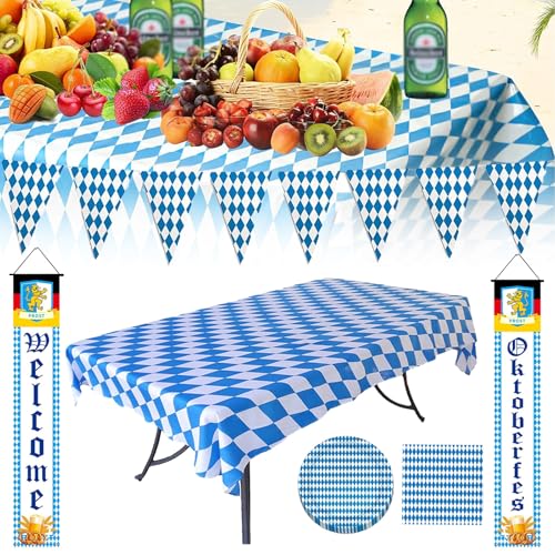 Oktoberfest-Dekorationsset, Oktoberfest-Flaggenbanner, blau-weiße Hof-Bierfest-Dekoration, Willkommensbanner-Schild for die Oktoberfest-Veranda(Large squares) von SCDOA