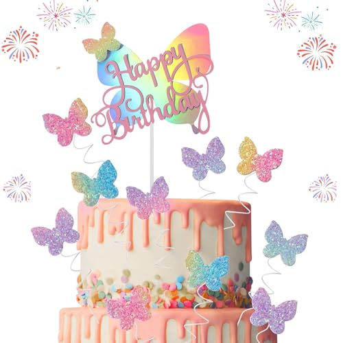 12 Stück Schmetterling Tortendeko, Cupcake Topper Glitter Schmetterlings Muffin Deko Kuchendeko Torte zum Geburtstag Tortenaufleger von SCDZY