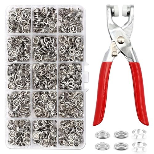 250 Sets Druckknopf Set mit Zange, Druckknöpfe Metall 9.5mm Silber Jersey Druckknöpfe Knöpfe Ohne Nähen für DIY Basteln Kinderbekleidung Kleidung Taschen Handgemaakt von SCDZY