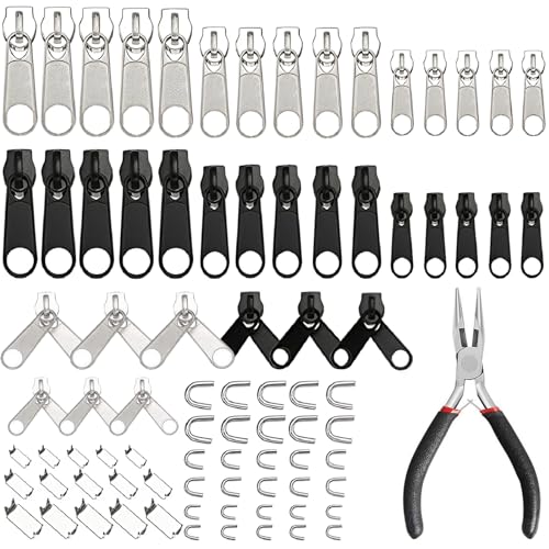 85 Stück Reißverschluss Reparatur Set, Ersatz Reißverschlüsse Zipper Reisverschlussreparaturset mit installieren Zangen Reisverschlußzipper Metall Ersatzzipper Schieber Kit von SCDZY