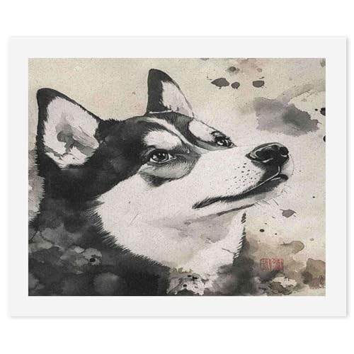 SCEBH Dog Husky Malen Nach Zahlen Für Erwachsene, DIY Malen Nach Zahlen, Handgemaltes Ölgemälde-Set Für Anfänger Mit 3 Pinseln Und Acrylfarben, Innendekoration von SCEBH