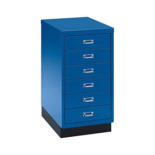 SSI Schubladenschrank DIN A3, 6 Schübe, 675 mm hoch enzianblau RAL 5010 von SCHÄFER SHOP