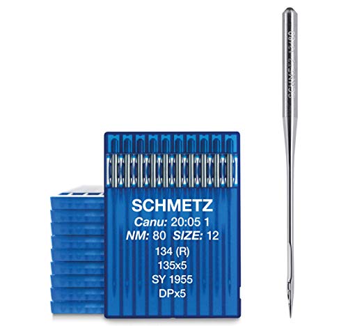 SCHMETZ 100 Industrienähmaschinennadeln System 134 / DPx5 / 135x5 / SY 1955 in Nadeldicke 80/12 | Nadeln mit 2,0mm Rundkolben für Industrienähmaschinen von SCHMETZ