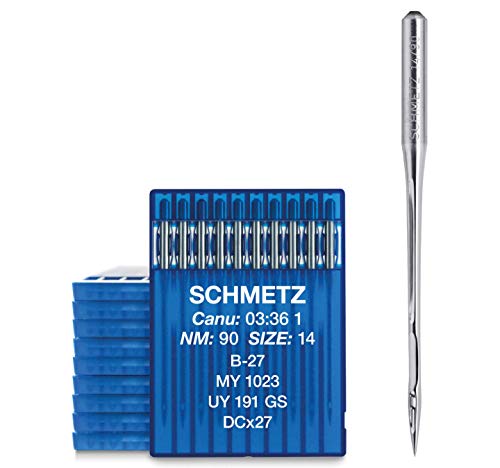 SCHMETZ 100 Industrienähmaschinennadeln System B-27 / DCx27 / My 1023 / UY 191 GS in Nadeldicke 90/14 | Nadeln mit Rundkolben für Industrienähmaschinen von SCHMETZ