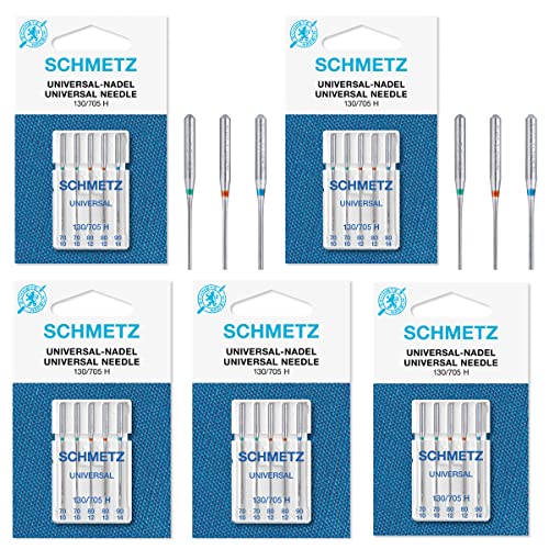 Universal-Maschinennadeln, Größen: 10/70 (2), 12/80 (2) und 14/90 (1) von SCHMETZ