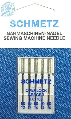 SCHMETZ 5 Overlock Serger Nähmaschinen Nadeln Sortiment (Flachkolben) ELx705 Stärke 80/12 / 90/14 von SCHMETZ