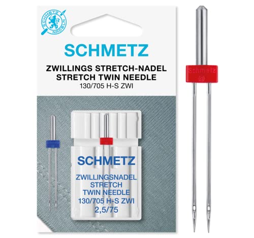 SCHMETZ Nähmaschinennadel | 1 Zwillings-Stretch-Nadel 2,5/75 | 130/705 H-S ZWI NE 2,5 | Auf nahezu allen Haushaltsnähmaschinen mit Zickzack-Funktion einsetzbar von SCHMETZ