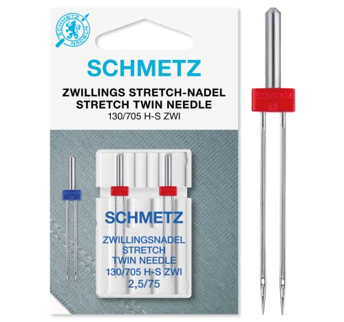 SCHMETZ Nähmaschinennadel | 2 Zwillings-Stretch-Nadeln 2,5/75 | 130/705 H-S ZWI NE 2,5 | Auf nahezu allen Haushaltsnähmaschinen mit Zickzack-Funktion einsetzbar von SCHMETZ