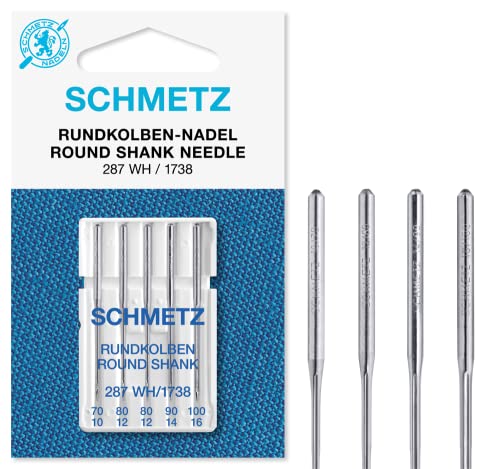 SCHMETZ Nähmaschinennadeln I 287 WH und DBx1 | 5 Rundkolbennadeln für die Systeme 287 WH, DBx1, 1738 und SY 2270 | Nadeldicke 1x 70/10 2x 80/12 1x 90/14 1x 100/16 von SCHMETZ