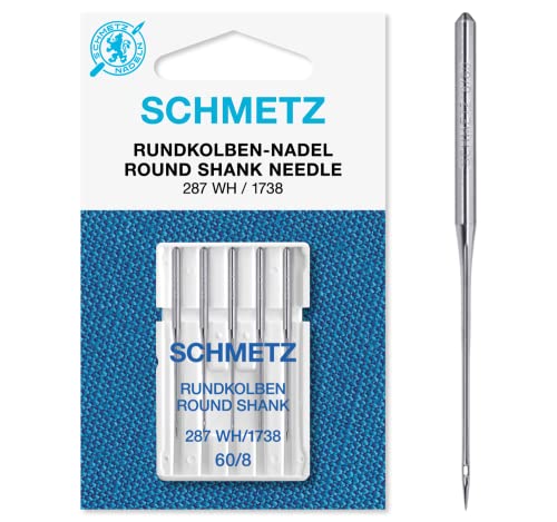 SCHMETZ Nähmaschinennadeln I 287 WH und DBx1 | 5 Rundkolbennadeln für die Systeme 287 WH, DBx1, 1738 und SY 2270 | Nadeldicke 60/8 von SCHMETZ