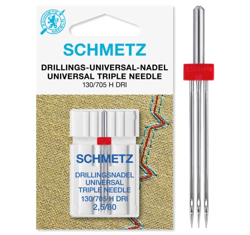 SCHMETZ Nähmaschinennadel Drillings-Universal-Nadel 2,5/80 | 130/705 H DRI NE 2.5 | geeignet für alle gängige Haushalts-Nähmaschinen mit Zickzackfähigkeit von SCHMETZ