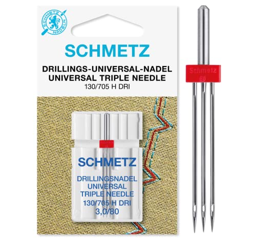 SCHMETZ Nähmaschinennadeln I 1 Drillings-Universal-Nadel 3,0/80 | 130/705 H DRI NE 3.0 | geeignet für alle gängige Haushalts-Nähmaschinen mit Zickzackfähigkeit von SCHMETZ