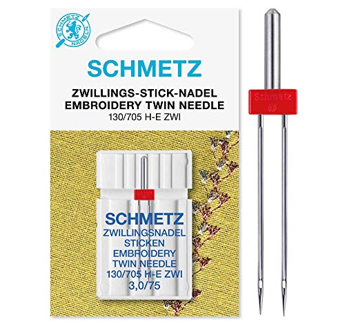 SCHMETZ Nähmaschinennadeln | 1 Zwillings-Stick-Nadel 3,0/75 | 130/705 H-E ZWI NE 3,0 für Haushaltsnähmaschinen von SCHMETZ