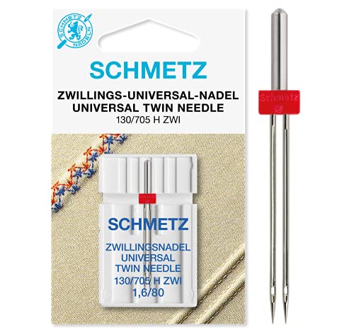 SCHMETZ Nähmaschinennadeln I 1 Zwillings-Universal-Nadel 1,6/80 | 130/705 H ZWI NE 1.6 | auf allen Haushaltsnähmaschinen mit Zickzack-Funktion einsetzbar von SCHMETZ