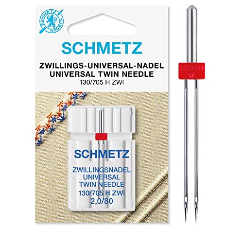 SCHMETZ Nähmaschinennadel Zwillings-Universal-Nadel 2,0/80 | 130/705 H ZWI NE 2.0 | Auf Allen Haushaltsnähmaschinen mit Zickzack-Funktion einsetzbar von SCHMETZ