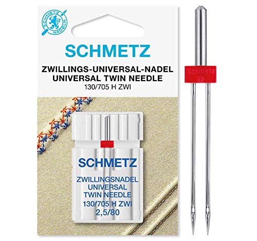 SCHMETZ Nähmaschinennadel Zwillings-Universal-Nadel 2,5/80 | 130/705 H ZWI NE 2.5 | Auf allen Haushaltsnähmaschinen mit Zickzack-Funktion einsetzbar von SCHMETZ